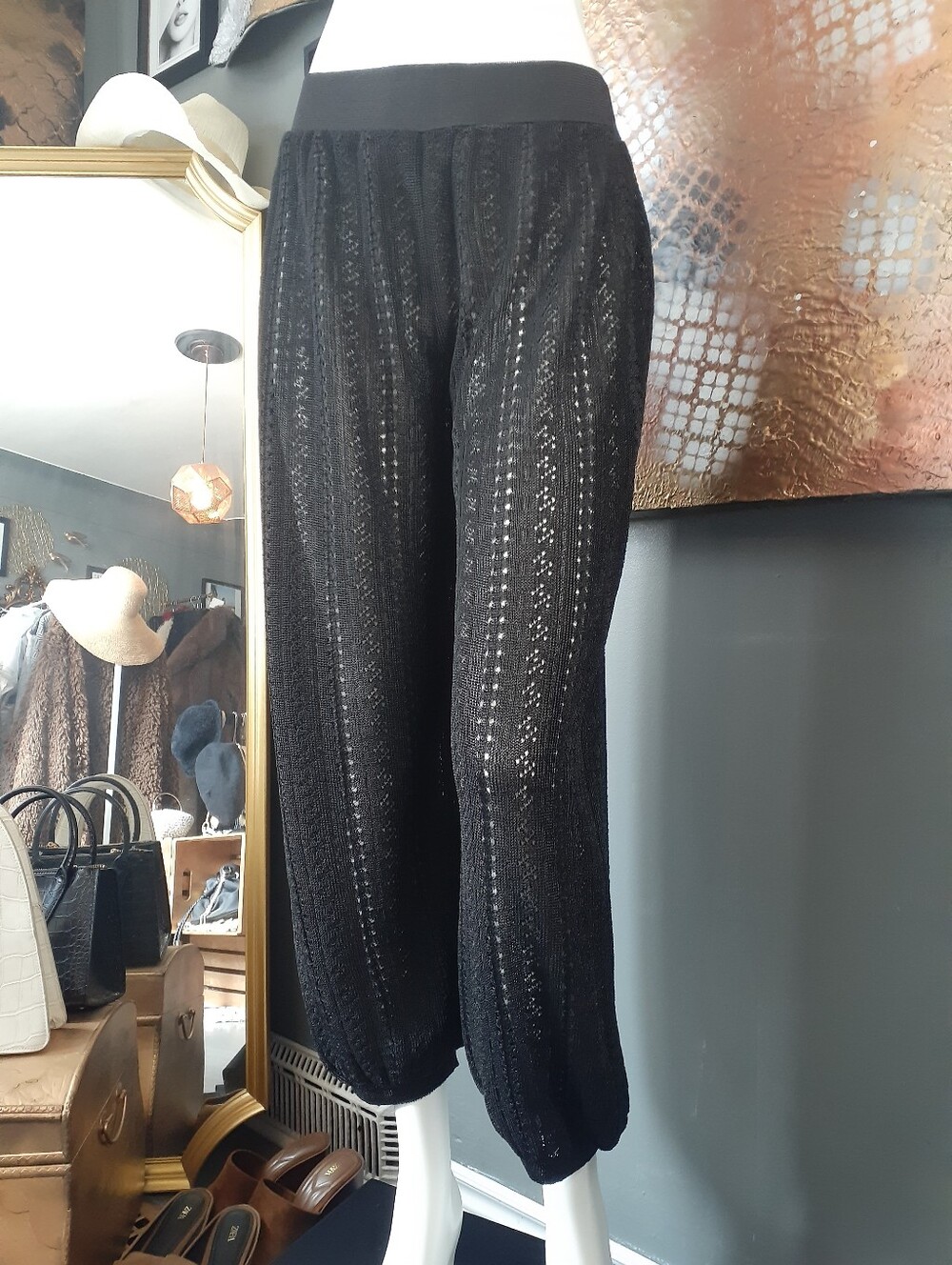 Zara Nwt Black Knit Lace Effect Baloon Cropped Pants